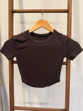 lululemon athletica Brown Ribbed Short Sleeve Crop Tee